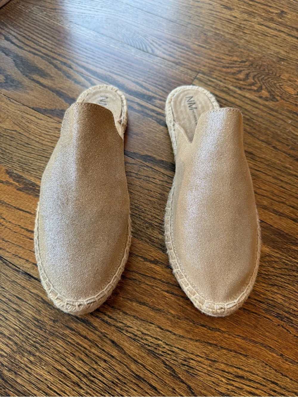 Neiman Marcus Metallic Gold Espadrille Slip-On Mules